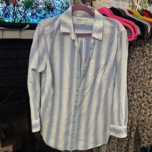 Ava & Viv Blue Striped Button Up